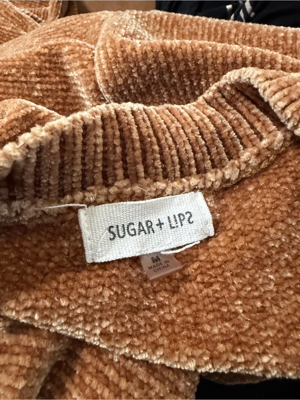 Sugarlips Cropped Chenille Crewneck Sweater - Brown - Picture 2 of 2